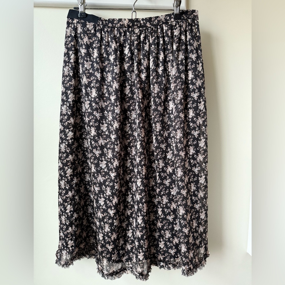 MIKAEL AGHAL Ditsy Floral‎ Midi Skirt Metallic Black  Coquette Whimsigoth 2
